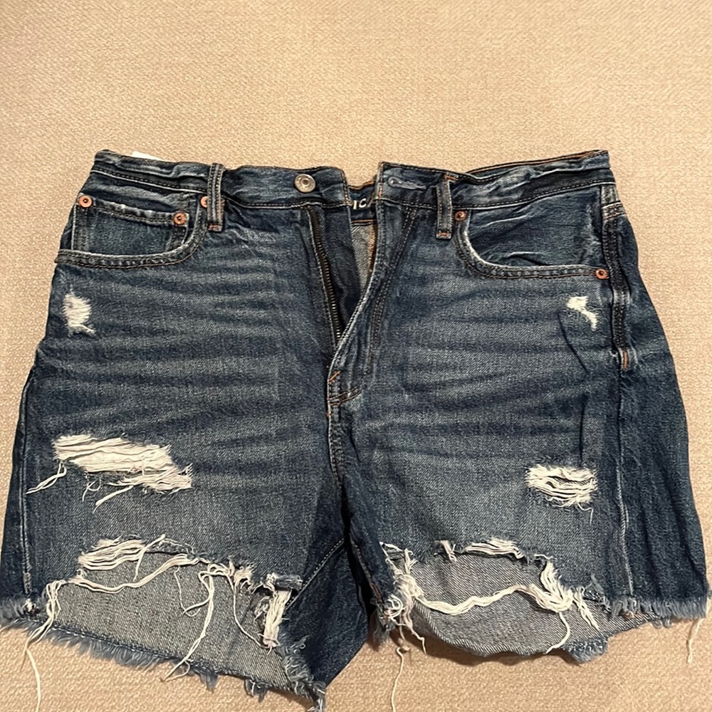 America eagle women’s denim jean high rise boyfriend shorts deconstructed